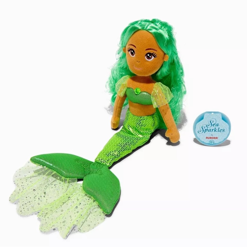 Aurora Emerald Sea Sparkles Hair Mermaid Doll Green Soft 18" Stuffed Toy